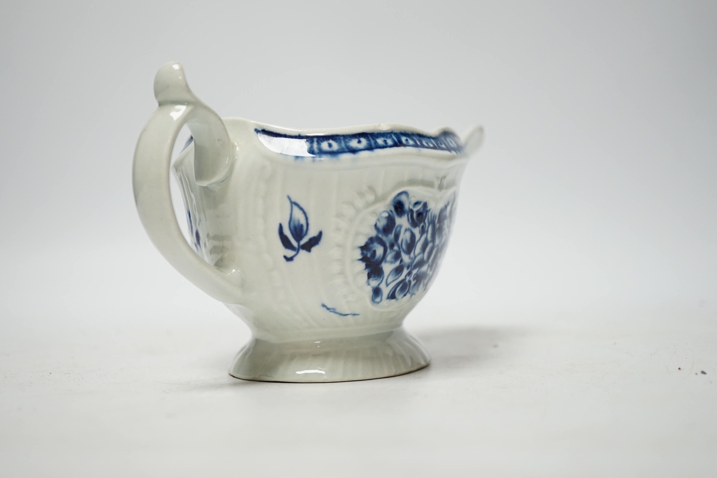 A Worcester blue and white sauceboat, circa 1770, 17cm long